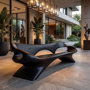 Artistic Wood Lounge Bench With Open Carved Frame for Statement Spaces