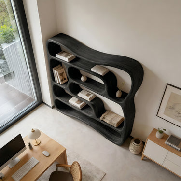 Sculptural Wave Bookshelf with Soft Curved Open Shelving
