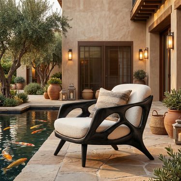 Sculptural Wood Accent Chair With Upholstered Seat