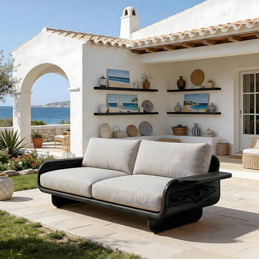 Curved Arm Sofa With Integrated Sculptural Wood Frame