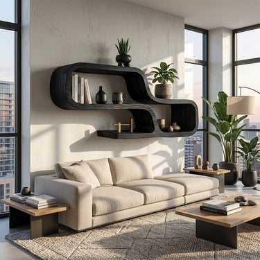 Natural Wood Floating Shelf with Sculpted Organic Edge
