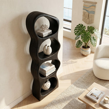 Organic Wood Bookshelf With Sculptural Open Compartments