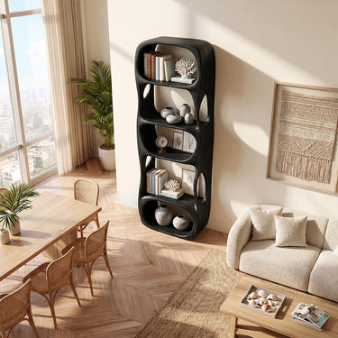 Rounded Wood Kitchen Bookshelf With Open Storage