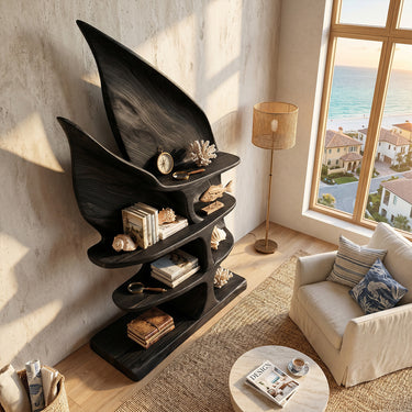 Leaf Form Wood Bookshelf With Open Display Shelves