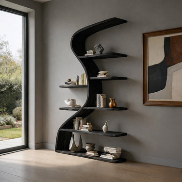 Sculptural Curved Wall Mounted Bookshelf with Organic Flow