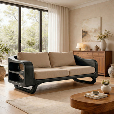 Sculptural Open Frame Sofa With Layered Arm Detail