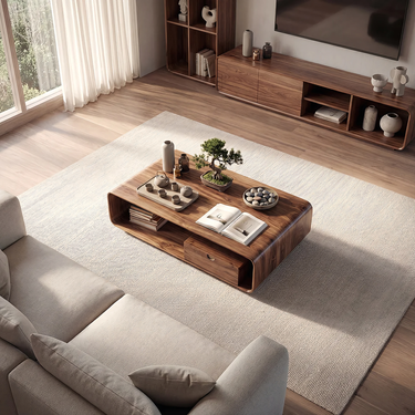 Modern Curved Coffee Table with Integrated Storage Design