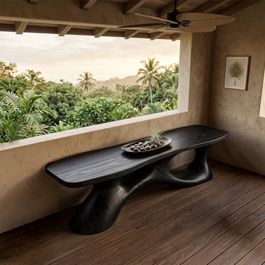 Sculptural Open Base Wood Bench for Modern Living Spaces