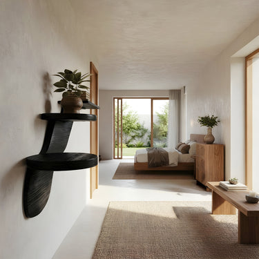 Multi-Level Sculptural Floating Wall Shelf in Natural Wood