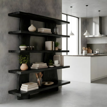 Natural Wood Bookshelf with Solid Tiered Shelving Design