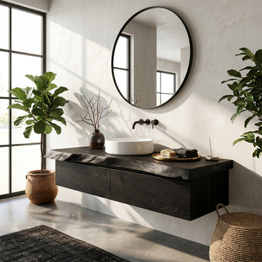 Floating Solid Wood Vanity with Live Edge Slab for Modern Bathroom