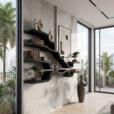 Sculptural Wall-Mounted Shelf With Flowing Open Display