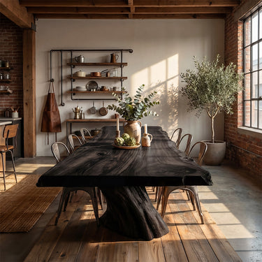 Organic Solid Wood Dining Table with Sculpted Base for Tropical Interiors