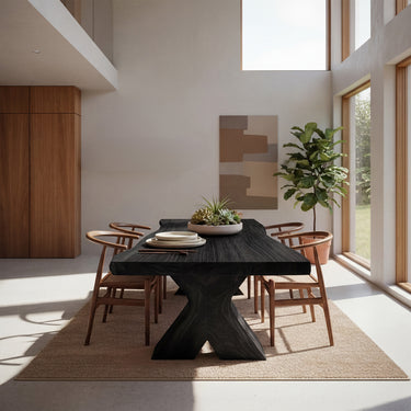 Organic Live Edge Wood Dining Table with Sculptural Base