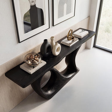 Organic Pedestal Console Table With Sculpted Open Base