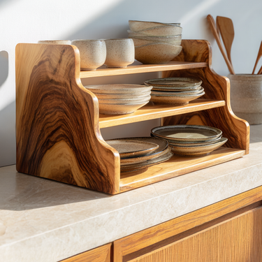 Tiered Wood Dish Rack Shelf with Curved Side Design