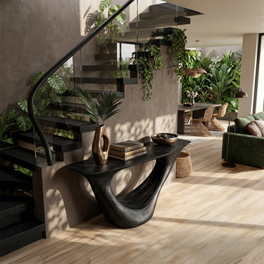 Sculptural Hallway Console Table in Natural Wood