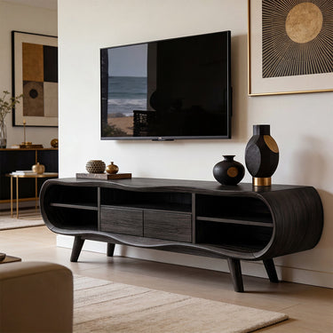 Organic Curved Frame TV Cabinet With Floating Drawer Center