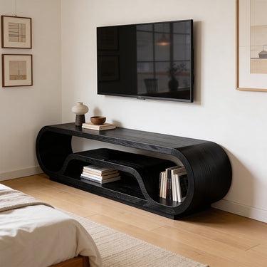Organic Curved TV Cabinet With Sculptural Waterfall Frame