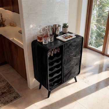 Carved Wood Wine Cabinet With Bottle Rack Storage