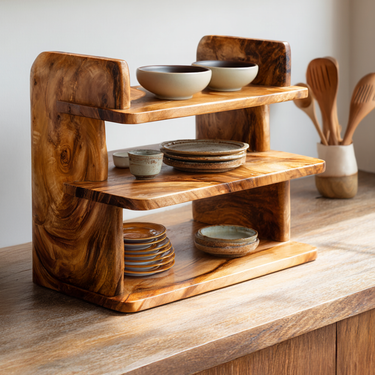 Compact Wood Dish Rack Shelf with Tiered Minimal Design