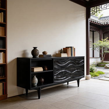 Carved Wave Sideboard With Open Shelf Storage