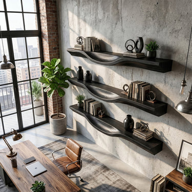 Rustic Solid Wood Wall-Mounted Shelf with Live Edge Design