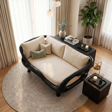 Sculptural Wood Daybed With Curved Open Frame