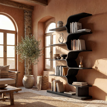 Wave Wood Bookshelf With Open Display Shelves