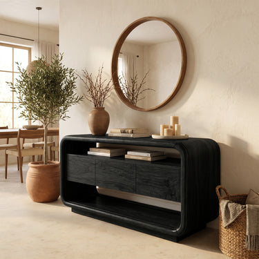 Curved Waterfall Console Sideboard With Floating Drawers