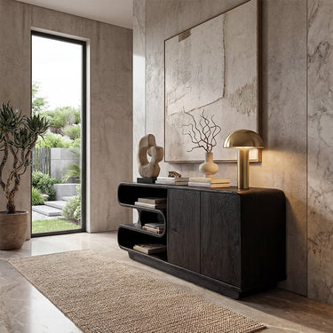Waterfall Tiered Sideboard With Sculptural Open Shelves