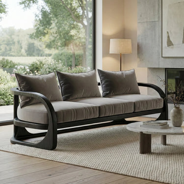 Curved Wood Sofa With Cushioned Seat for Modern Living