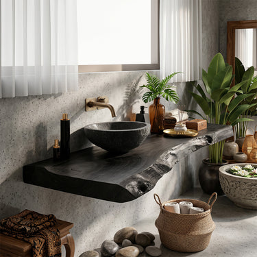 Live Edge Solid Wood Floating Vanity Shelf for Organic Modern Bathroom