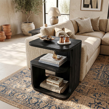 Geometric Wood Side Table with Open Shelf Storage
