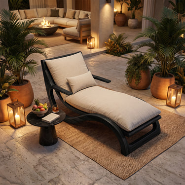 Sculptural Wood Daybed With Curved Frame For Rooftop Lounge
