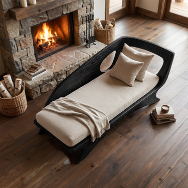 Sculptural Wood Daybed With Elegant Curved Backrest