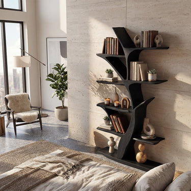 Sculptural Wood Bookshelf With Branch Form Shelves
