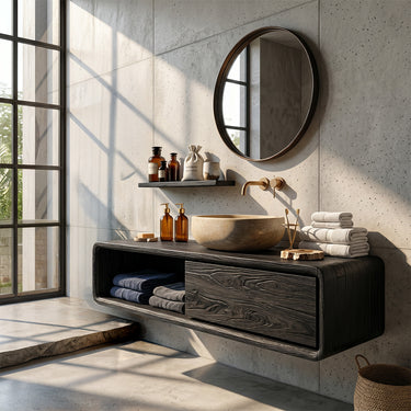 Minimalist Solid Wood Floating Vanity with Drawer for Modern Bathroom
