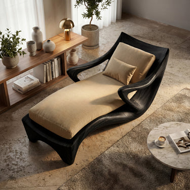 Sculptural Wood Daybed With Flowing Lounge Frame