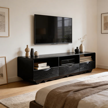 Organic Wave Base TV Cabinet With Open Shelf Storage