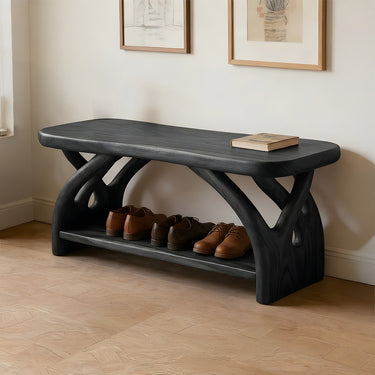 Sculptural Wood Shoe Bench With Branch Base