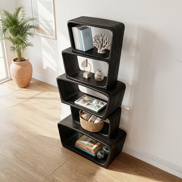 Stacked Wood Bookshelf With Open Display Compartments
