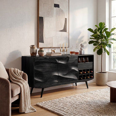 Carved Wood Wine Sideboard With Glassware Storage