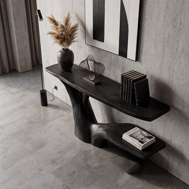 Organic Branch Console Table With Floating Lower Shelf
