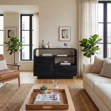Curved Modern Sideboard With Open Shelf Storage