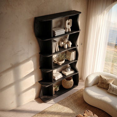 Wave Wood Bookshelf With Open Display Storage