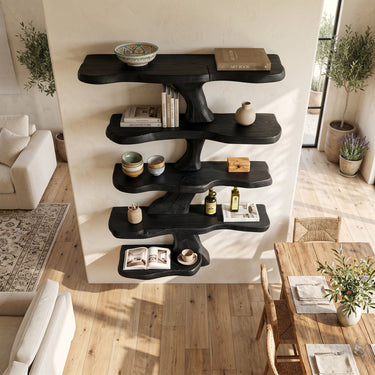 Layered Wood Wall Shelf With Sculptural Open Display