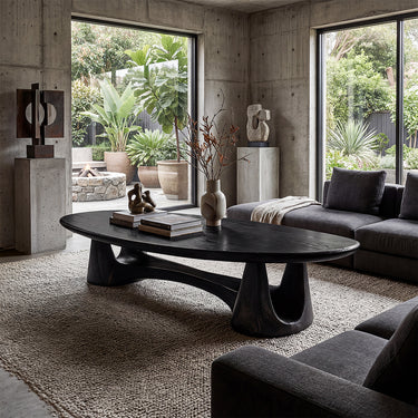 Organic Oval Coffee Table With Sculptural Pedestal Base