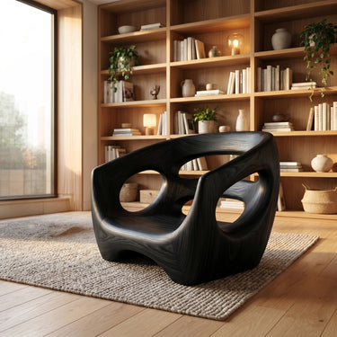 Sculptural Wood Balcony Chair With Upholstered Cushion