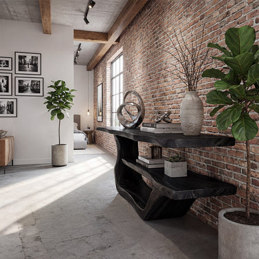 Organic Console Table With Floating Display Shelf
